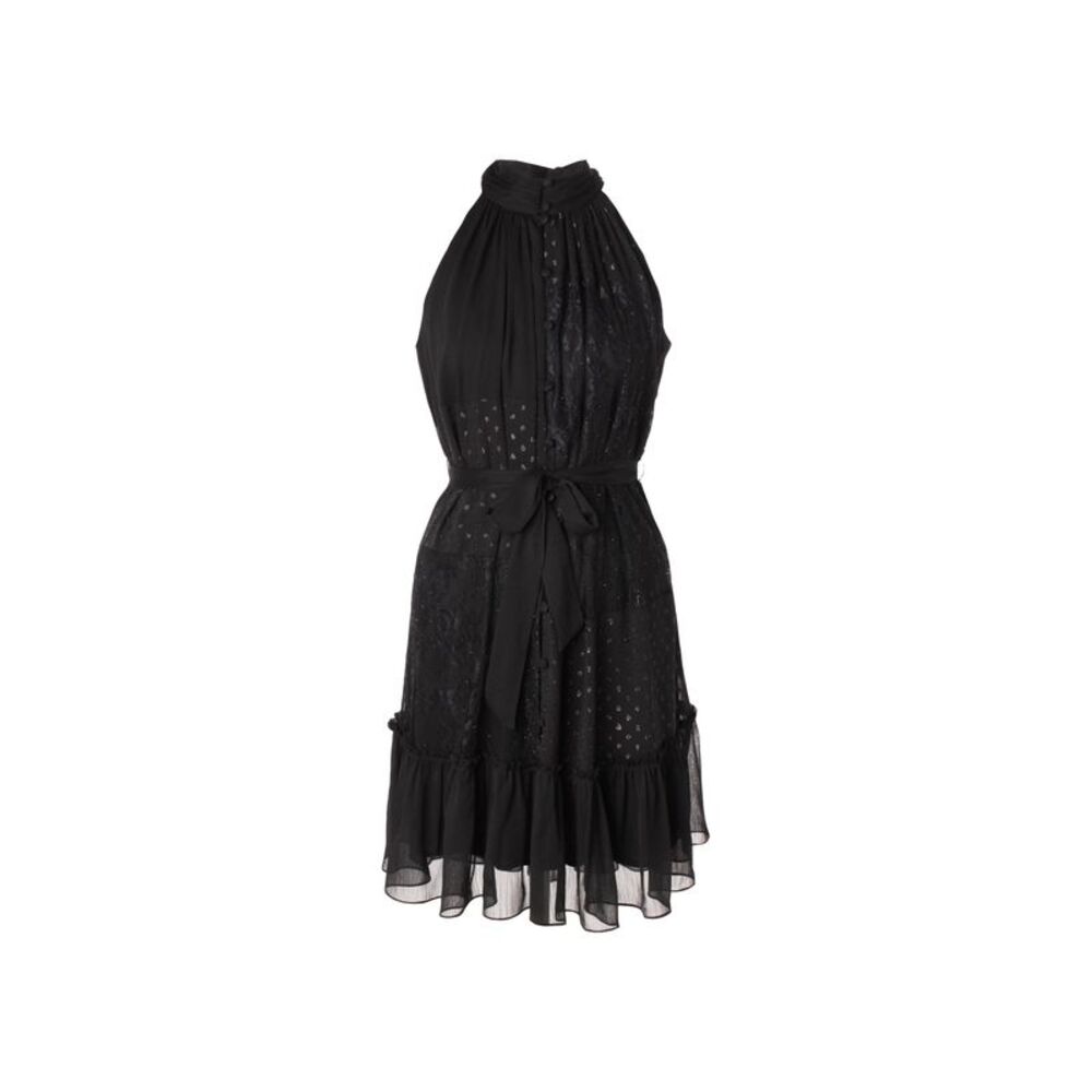 Taylor Womens Lace Trim Belted Halter Dress
